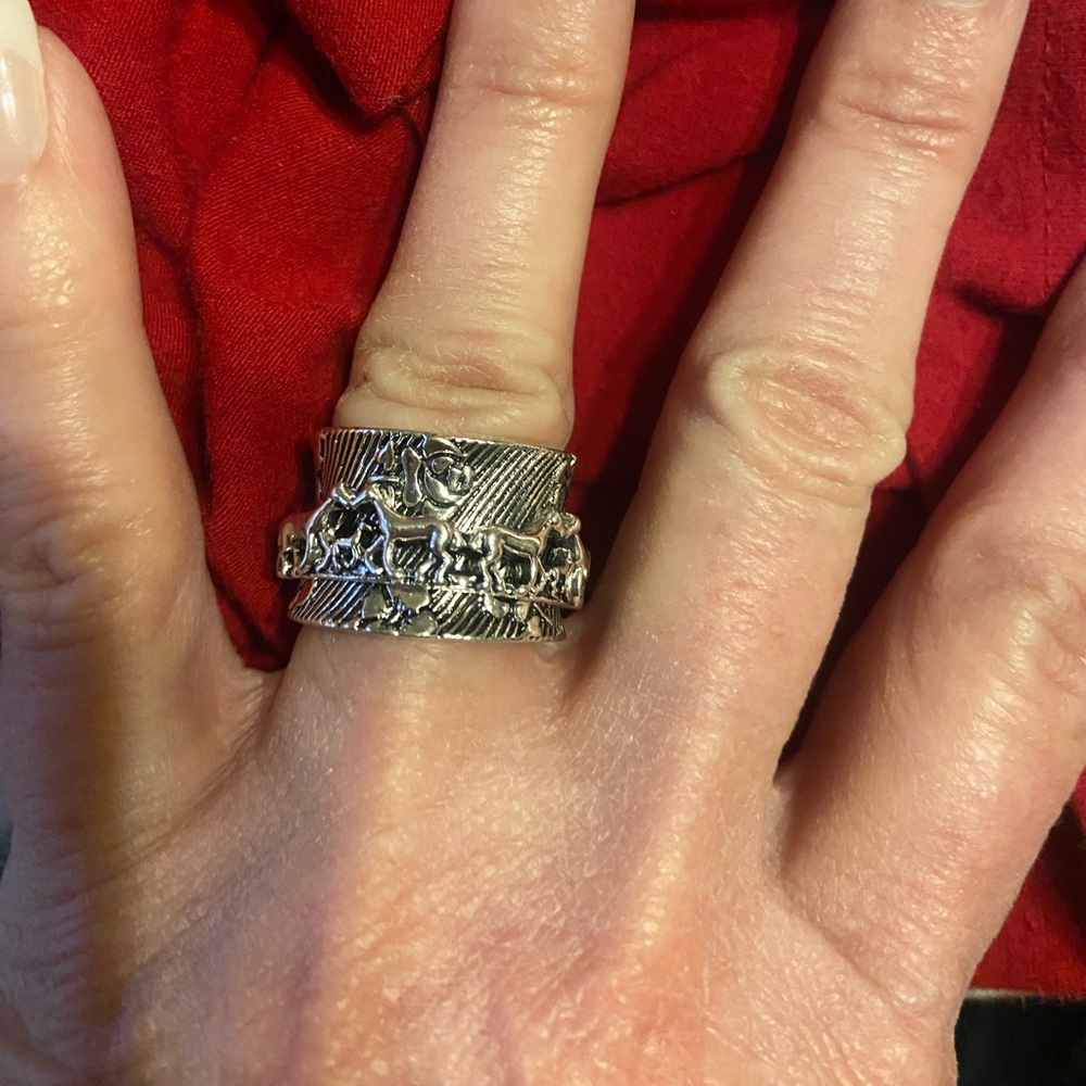 spinning horses Silver Textured Ring